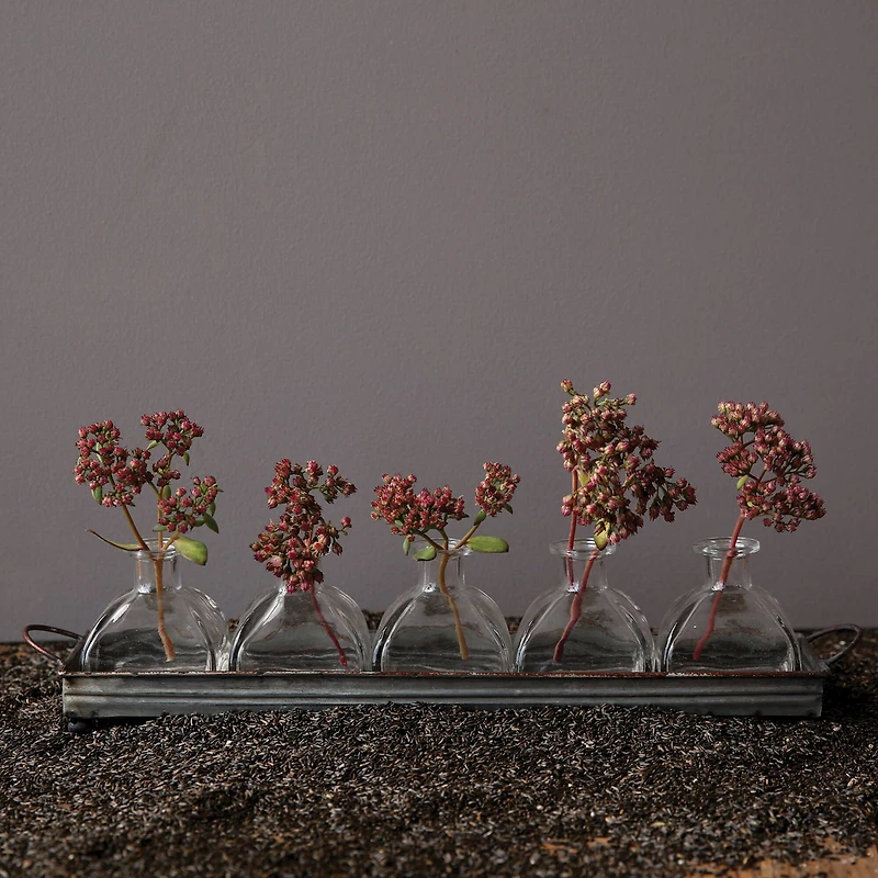 Hello Honey® Iron Tray with Glass Vases Set