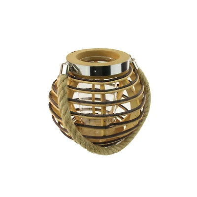 7.5" Rustic Chic Round Rattan Decorative Candle Holder Lantern
