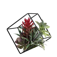 7" Green Artificial Succulent Arrangement in Offset Metal Wire Frame