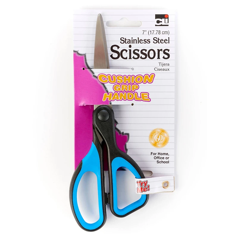 7" Straight Stainless Steel Cushion Grip Scissors, Pack of 12