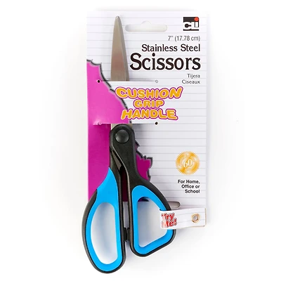 7" Straight Stainless Steel Cushion Grip Scissors, Pack of 12