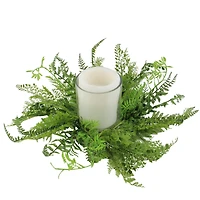Mixed Green Artificial Fern Hurricane Glass Candle Holder