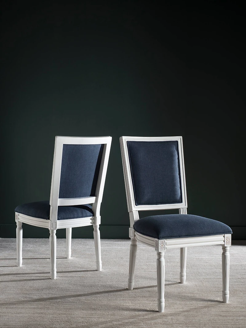 Buchanan Rectangle Side Chair Set of 2 in Navy & Creme