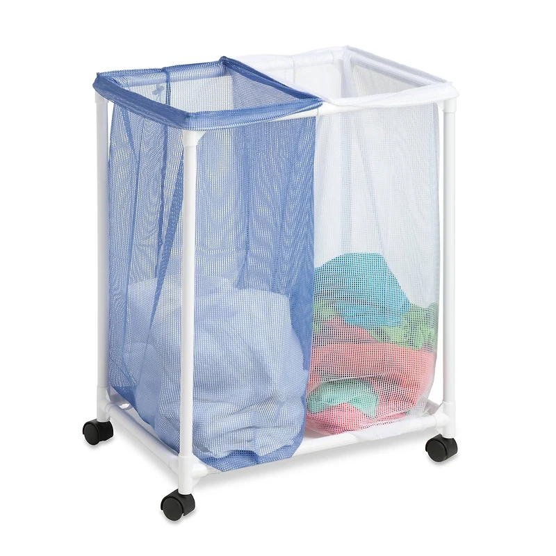 Honey Can Do White/Blue Laundry Sorter, 2 Mesh Bags