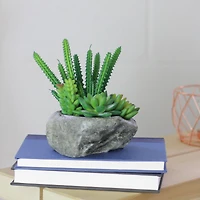 6.5" Green Artificial Succulents in Rock Container