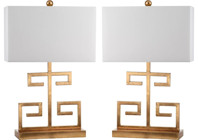 Greek Key Table Lamp Set in Gold