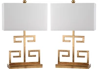 Greek Key Table Lamp Set in Gold