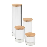 Honey Can Do Bamboo & Glass Jar Storage Set, 4 Pieces
