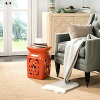 Beijing Filigree Garden Stool in Orange