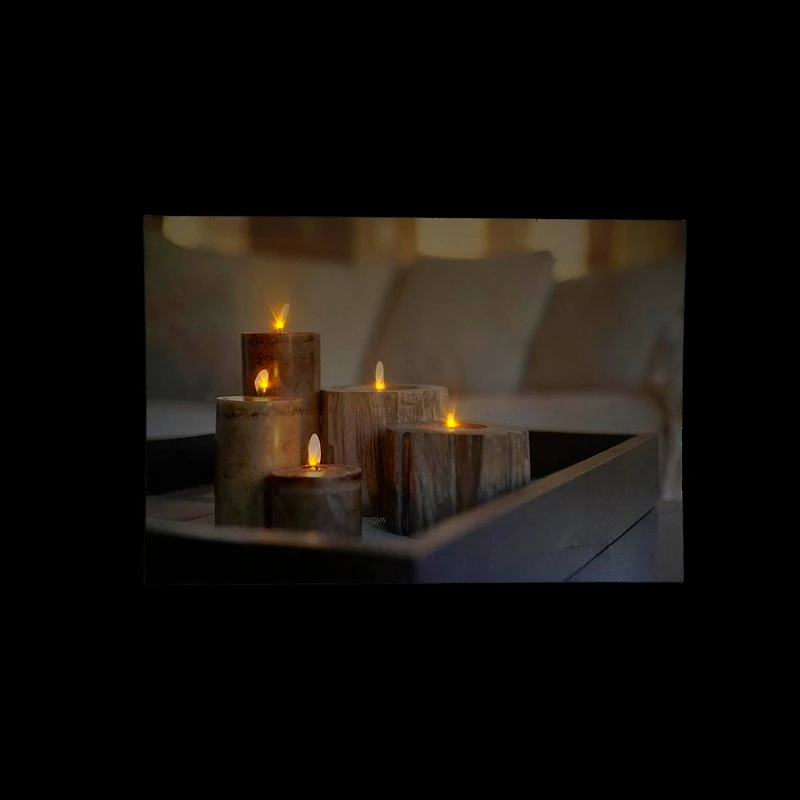 LED Lighted Rustic Driftwood Style Candles on Tray Wall Art