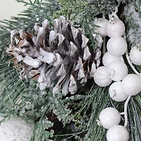 24" Frosted Artificial Mixed Pine and Pine Cone Wreath with Berries, Unlit