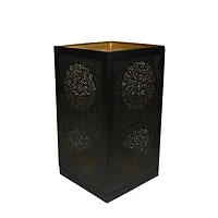 17" Black & Gold Moroccan Style Floral Cut-Out Pillar Candle Lantern