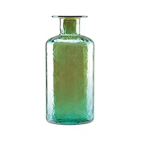 12.5" Lustrous Diamond Patterned Glass Vase, Forest Green