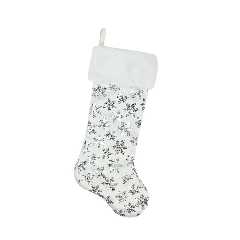 20.5" Sequin Snowflake Stocking With White Faux Fur Cuff