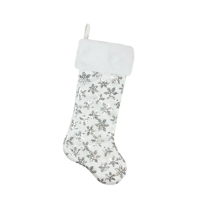 20.5" Sequin Snowflake Stocking With White Faux Fur Cuff