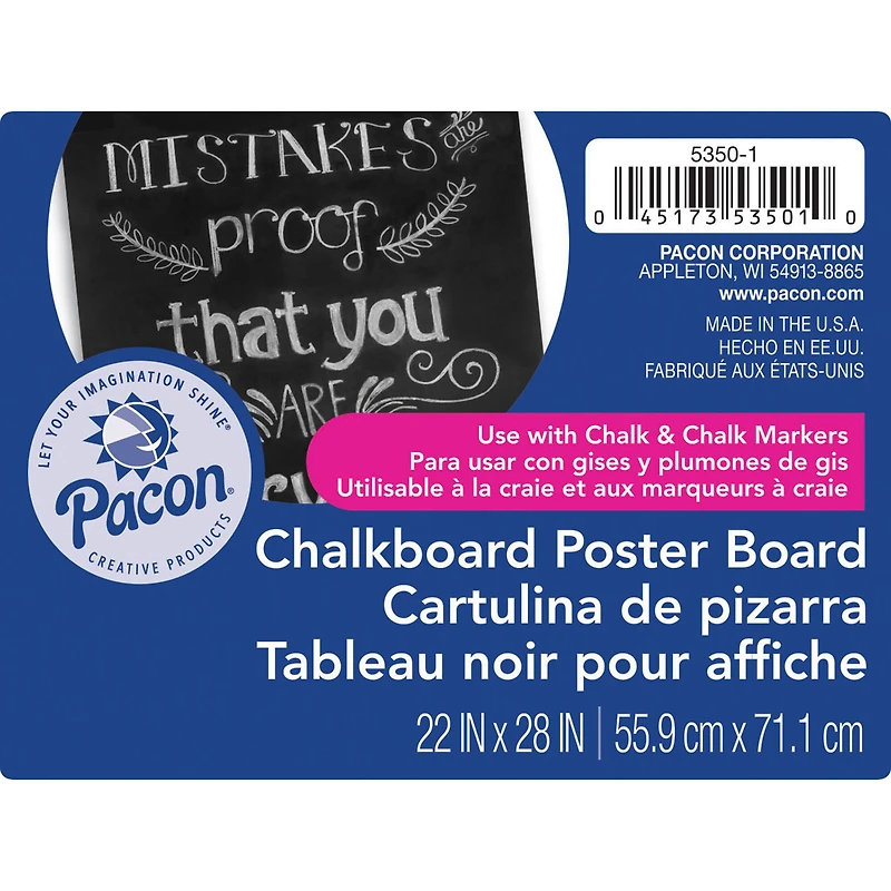 Pacon® Black Chalkboard Poster Board, 22" x 28", Pack of 25 Sheets