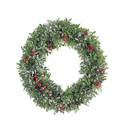 20" Boxwood Berries & Pine Cones Artificial Wreath, Unlit