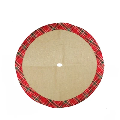 20" Burlap & Red Plaid Trim Mini Tree Skirt