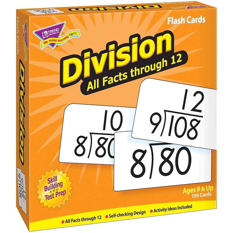 Trend Enterprises® 3” x 6” Division Math 0-12 All Facts Skill Drill Flash Cards