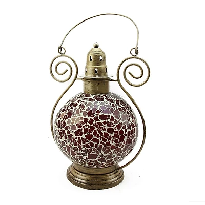 Red and White Mosaic Glass Tea Light Candle Holder Doom Lantern