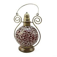 Red and White Mosaic Glass Tea Light Candle Holder Doom Lantern