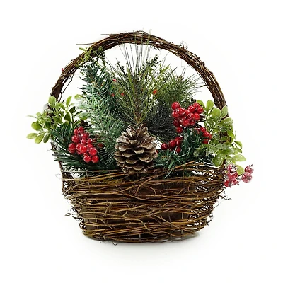 12" Red Cardinal with Foliage in Twig Basket Decoration