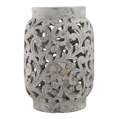 13" Distressed Paisley Hurricane Pillar Candle Holder
