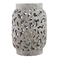 13" Distressed Paisley Hurricane Pillar Candle Holder