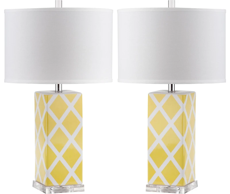 Garden Lattice Table Lamp Set in Yellow