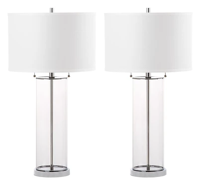 Velma Table Lamp Set in Clear & Off White