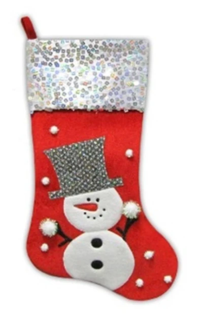 20.5" Red Snowman Christmas Stocking with Sequined Cuff