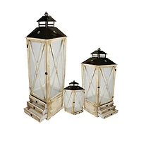 Rustic Brown Wooden Garden-Style Lantern Set, 17"-49.2"
