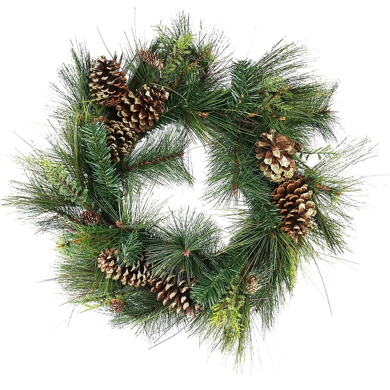 30" Mixed Pine with Pinecones & Gold Glitter Artificial Wreath