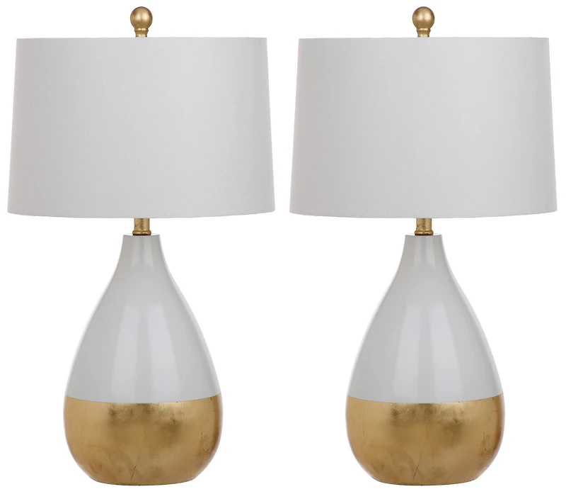 Kingship Glass Table Lamp Set in White & Gold