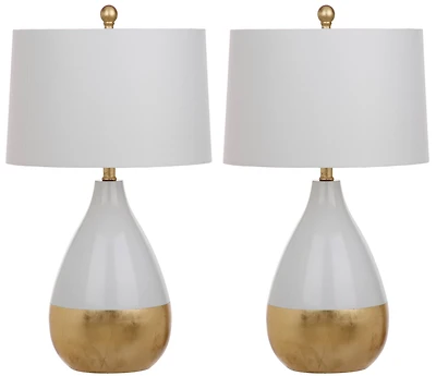 Kingship Glass Table Lamp Set in White & Gold