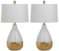 Kingship Glass Table Lamp Set in White & Gold