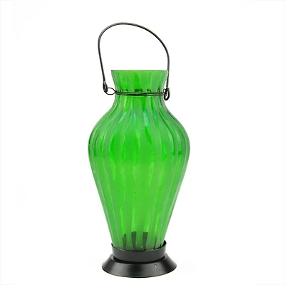 9.5" Frosted Ribbed Vase Glass Bottle Tea Light Candle Lantern