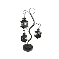27.25" Black Mission Style Tea Light Holder Tree with 3 Lanterns