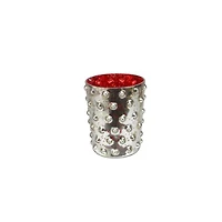 5" Red & Silver Hobnail Mercury Glass Votive Candle Holder