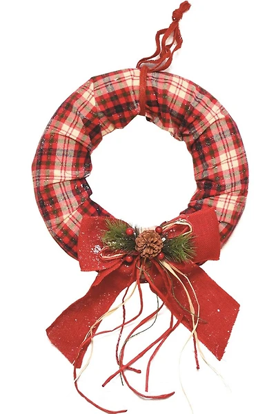 16" Burlap Bow & Pine Accents Plaid Wreath