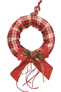16" Burlap Bow & Pine Accents Plaid Wreath