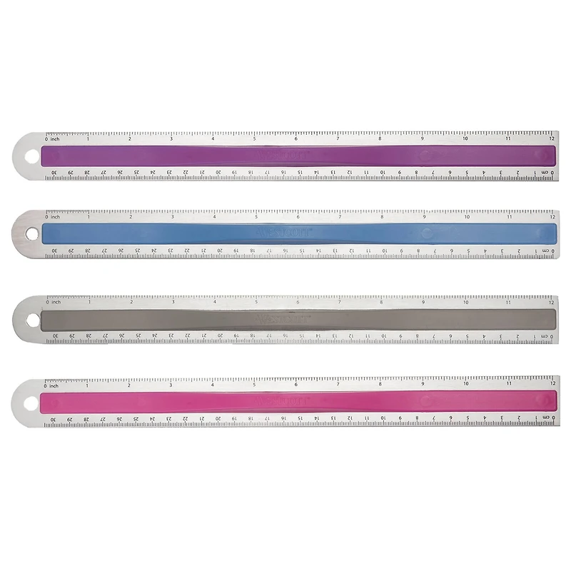 12 Pack: Assorted Westcott® Aluminum Ruler With Finger Grip