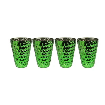 4.5" Green & Silver Textured Mercury GlassVotive Candle Holders, Set Of 4