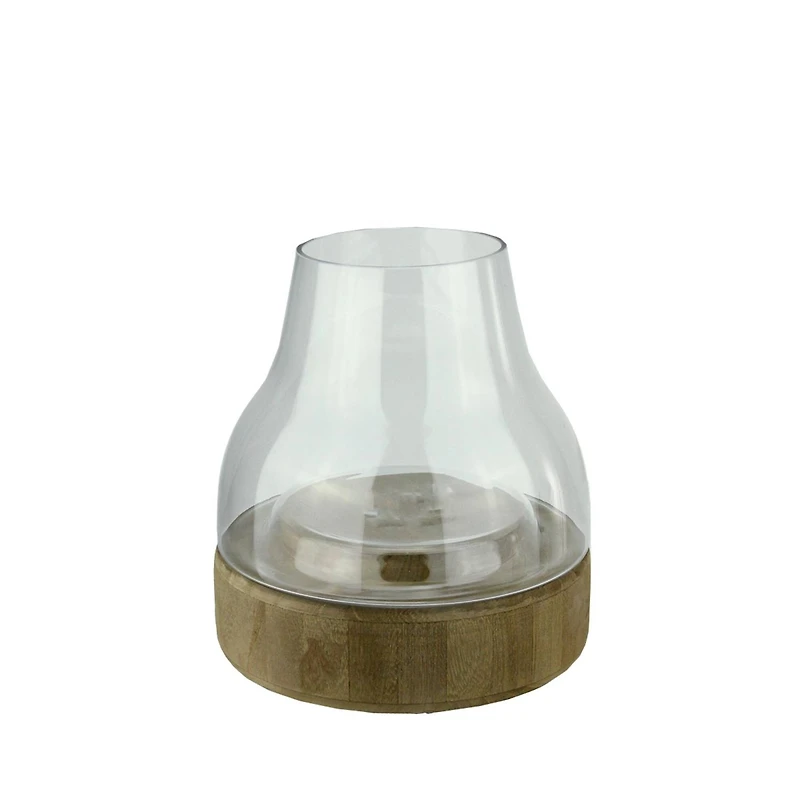 Transparent Glass Pillar Candle Holder with Wooden Base