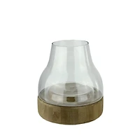 Transparent Glass Pillar Candle Holder with Wooden Base