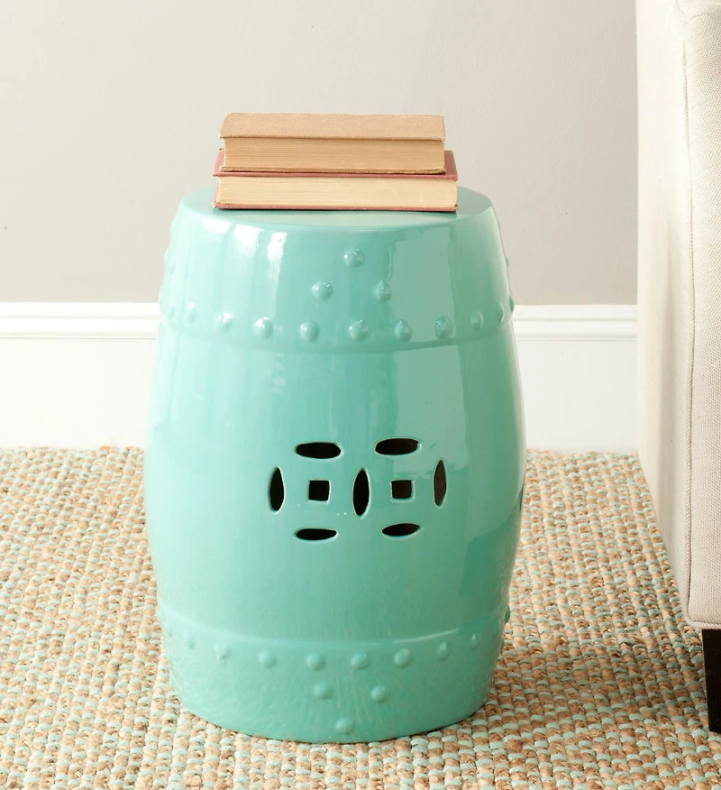 Modern Ming Garden Stool in Light Aqua