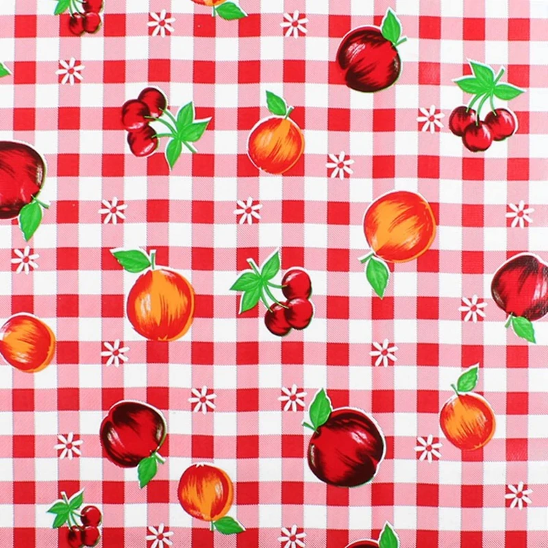 Red Gingham Fruit Oilcloth