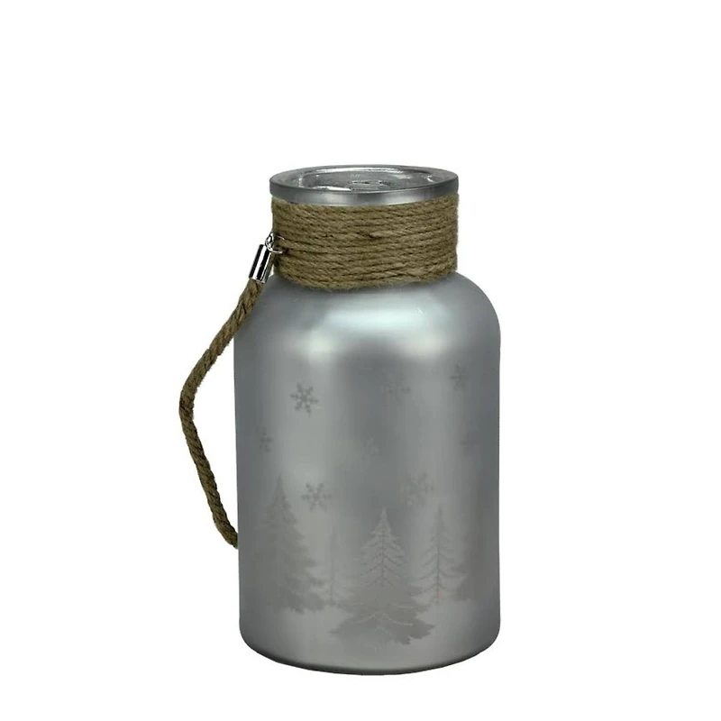 10" Christmas Trees and Snowflakes Pillar Candle Holder with Handle