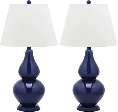 Cybil Double Gourd Table Lamp Set in Navy