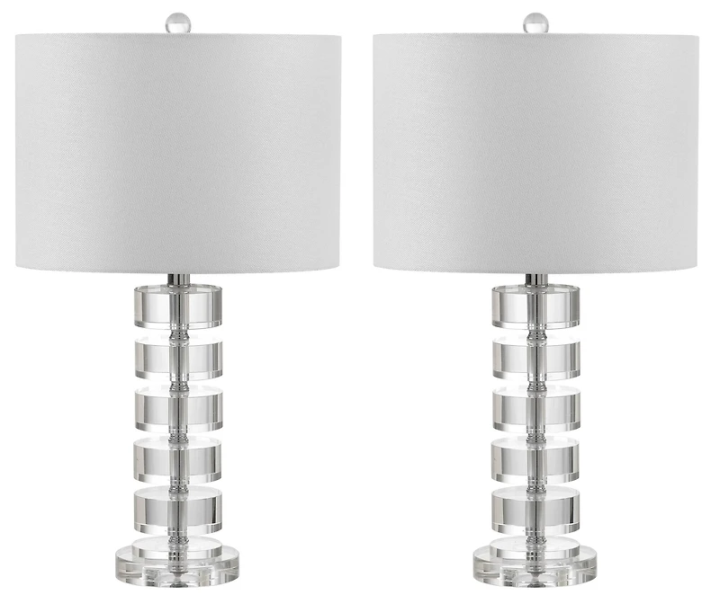 Frances Table Lamp Set in Clear & Off White